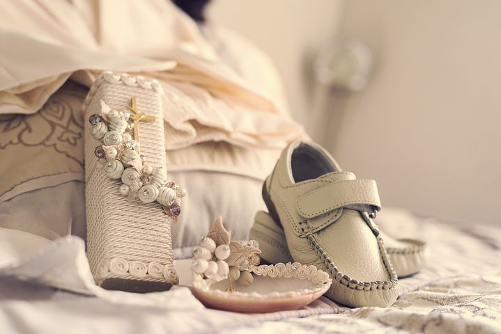 christening gown and shoes
